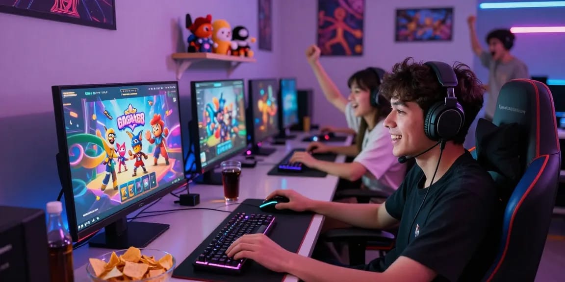 Dynamic gaming scene featuring gacha168 platform with vibrant characters and enthusiastic gamer