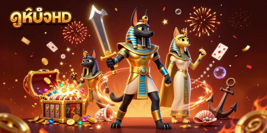 Experience thrilling ดูหนังHD adventures with Anubis and Bastet amidst explosive casino elements.