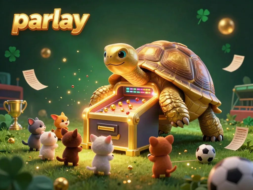 Engage with parlay betting excitement as the colossal tortoise showcases its pinball features amidst vibrant sports elements.