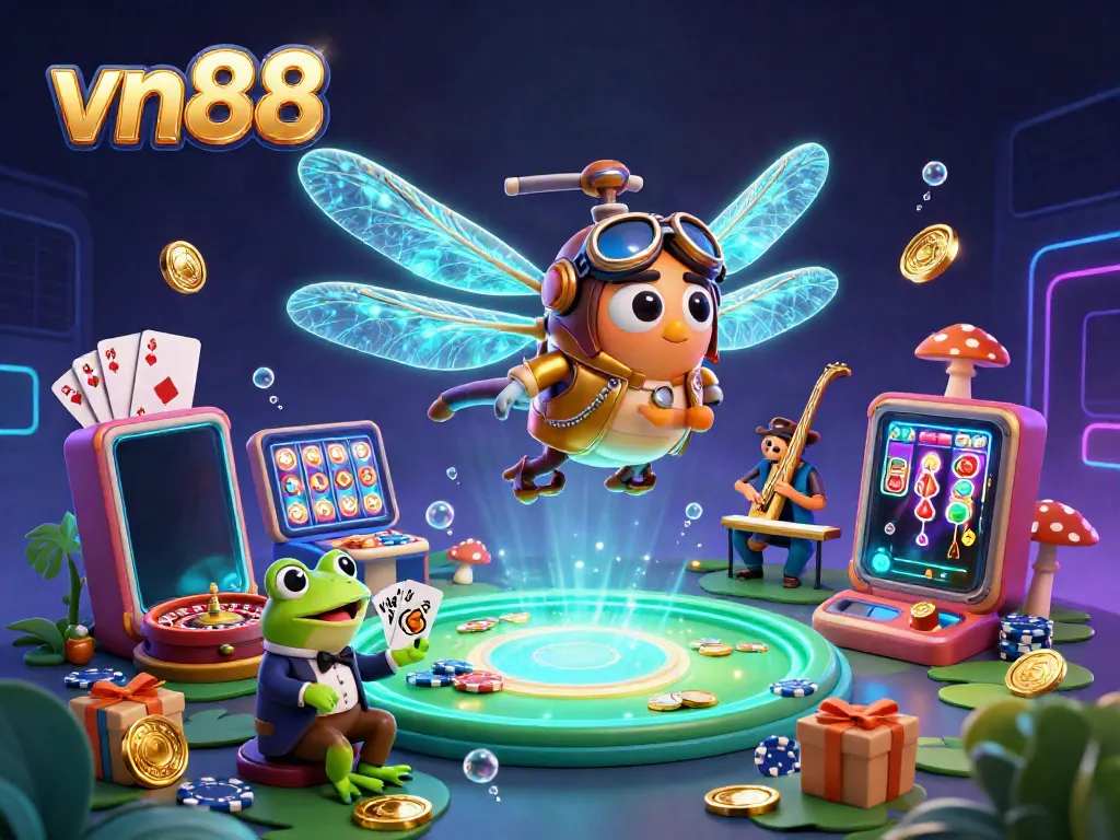 Spin the reels with vn88 at a vibrant underwater casino featuring joyful characters and lively games.