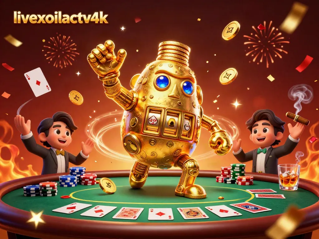 Play exciting gambling games at livexoilactv4k with a golden golem surrounded by poker elements.