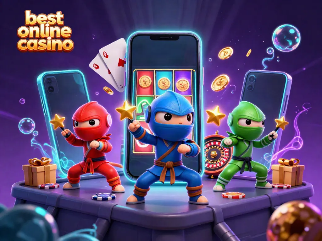Ninja chameleon team showcasing martial arts near best online casino themed slot game elements.