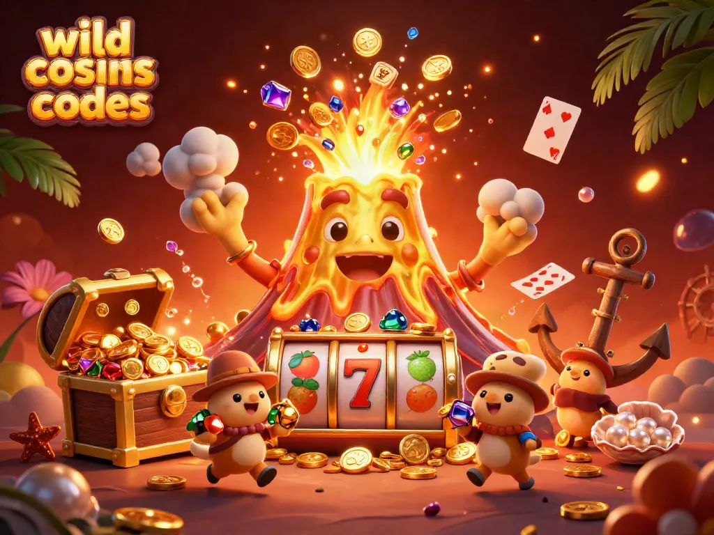 Experience thrilling wins with wild casino bonus codes amid a vibrant treasure eruption scene.