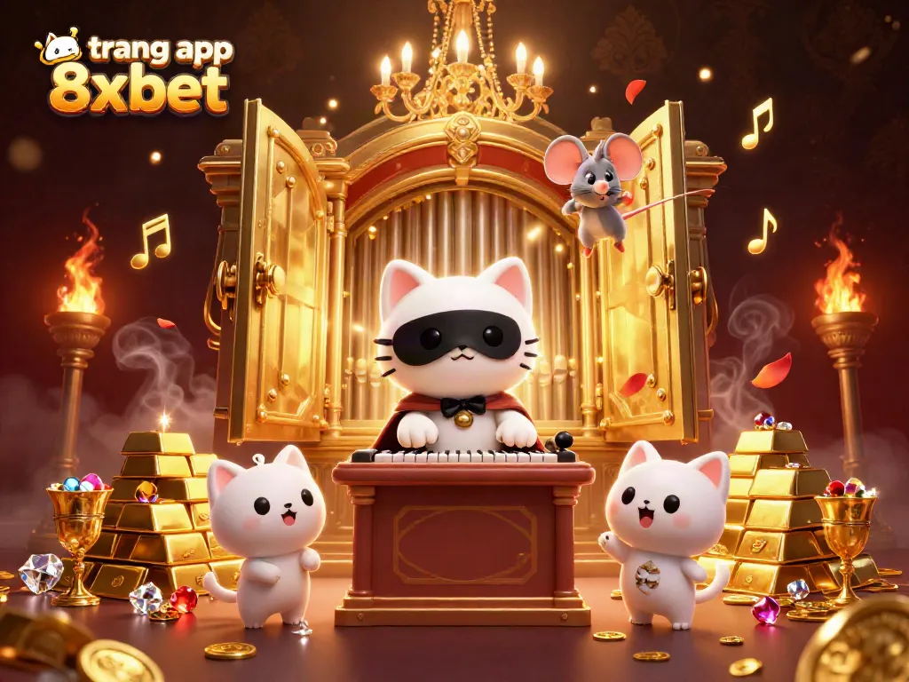 Engage with the vibrant atmosphere of the trang app 8xbet featuring casino-themed characters and treasures.