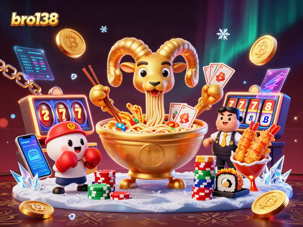 Engage with bro138's vibrant 3D casino scene featuring unique characters and dynamic game elements.