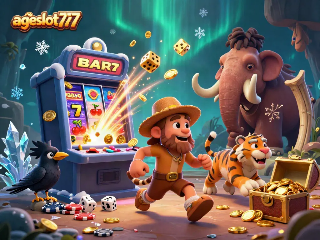 Experience thrilling action at agen slot777 with iconic casino symbols and animated characters.