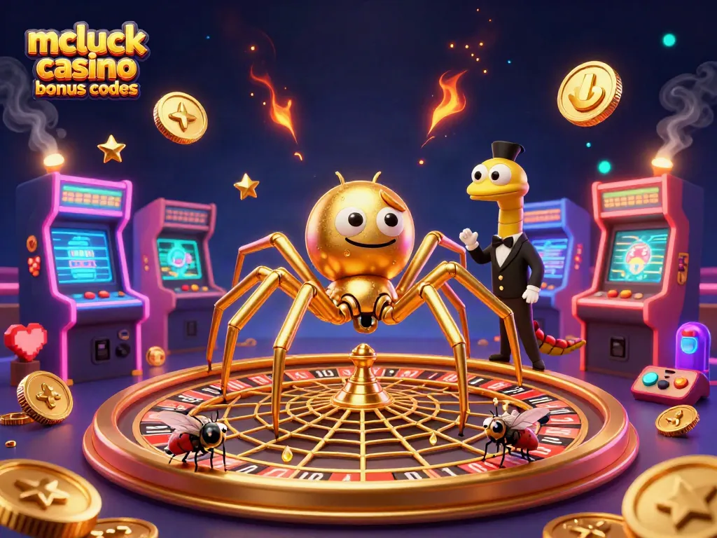 Engage with mcluck casino bonus codes in a dynamic 3D gambling illustration featuring colorful elements.