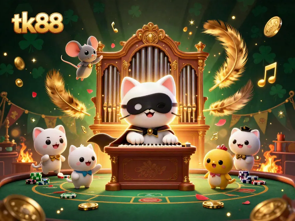 Experience the excitement of tk88 with a whimsical casino scene featuring animated characters and vibrant game elements.