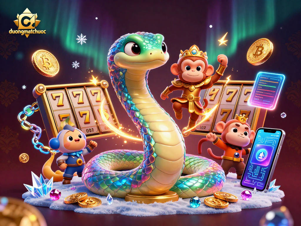 Play duongmatchuoc with vibrant visuals featuring slot reels and golden elements in a dazzling 3D scene.