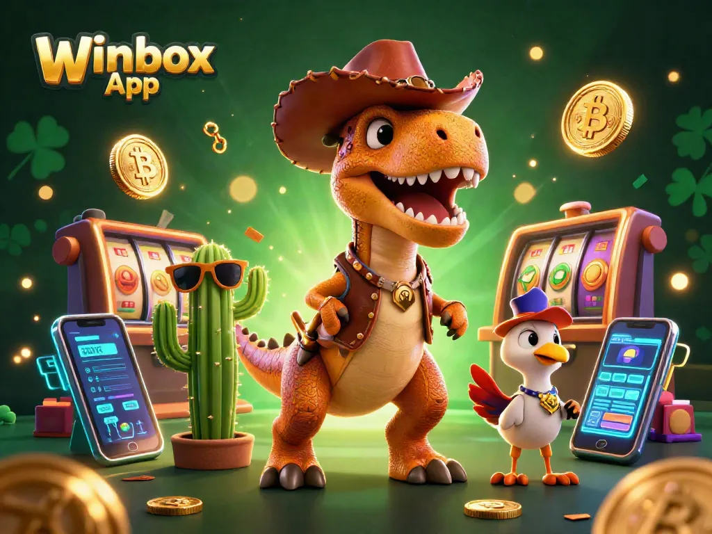 Engage with the Winbox App through vibrant 3D illustration filled with casino excitement.