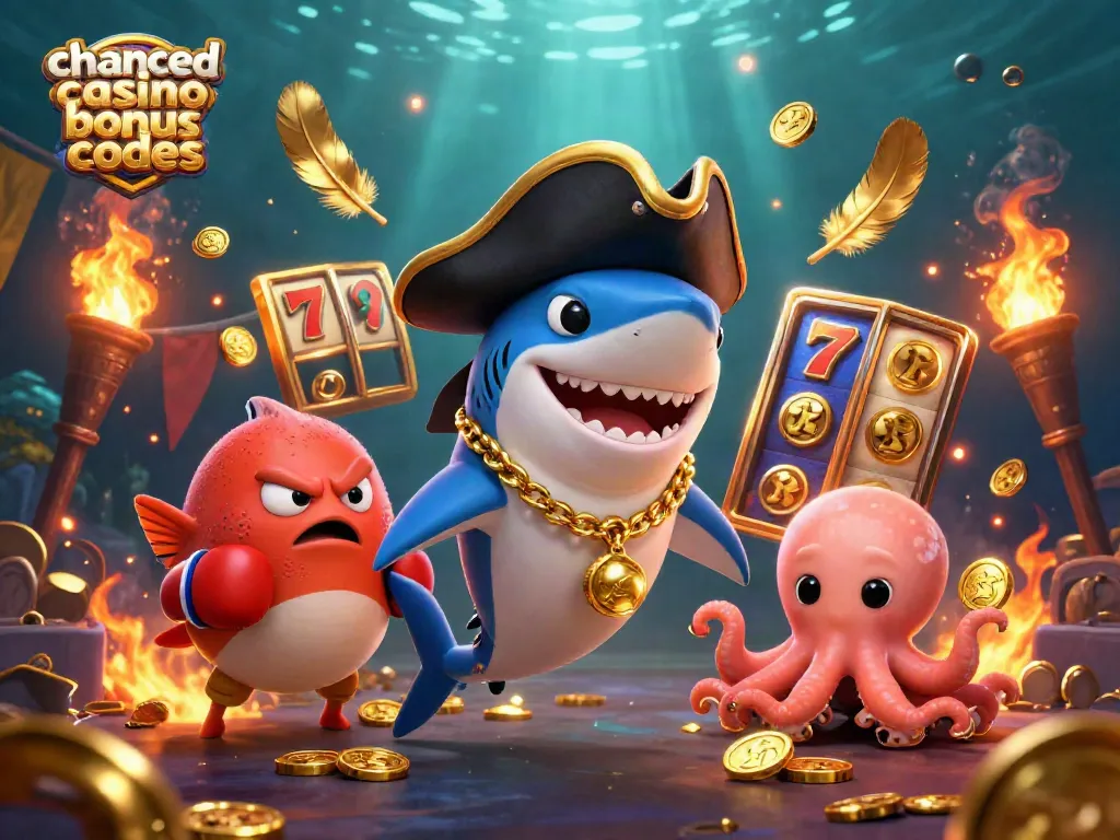 Engage with chanced casino bonus codes while exploring a vibrant 3D casino scene filled with playful characters and dynamic elements.