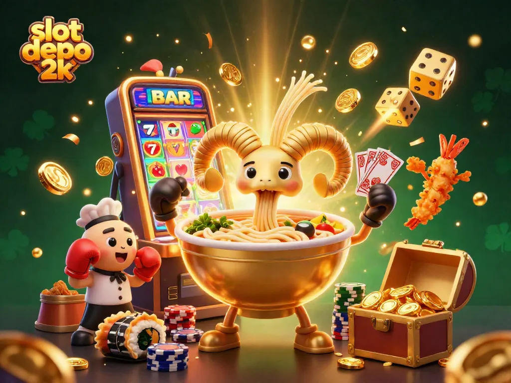 Engage with the excitement of slot depo 2k as the vibrant 3D casino scene celebrates jackpots and gaming fun.