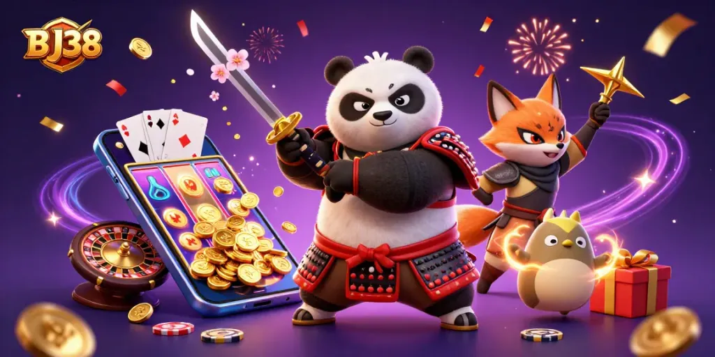 Experience the thrill of BJ38 casino games with vibrant characters and dynamic gaming elements.
