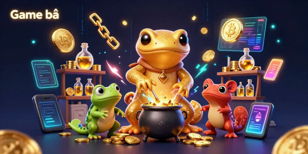 Experience thrilling Game bài action with a magical scene of an alchemist transforming base metals into gold.