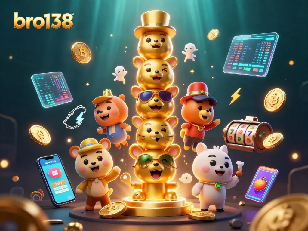 Engage in thrilling jackpot opportunities with bro138's dynamic casino-themed 3D illustration.