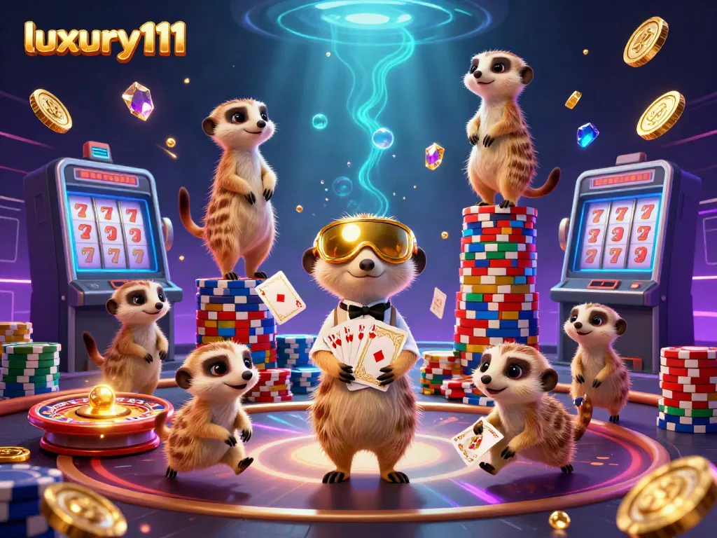 Experience excitement at luxury111 with animated meerkats running a vibrant casino operation!
