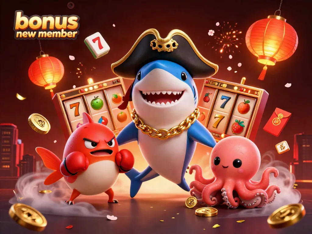 Engaging illustration of characters celebrating bonus new member promotion in a vibrant casino atmosphere.