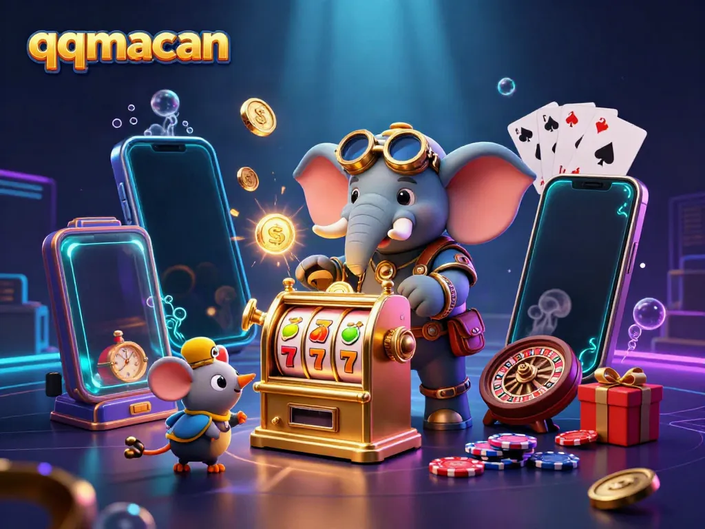 Experience the thrilling world of qqmacan with a steampunk elephant operating a golden slot machine.