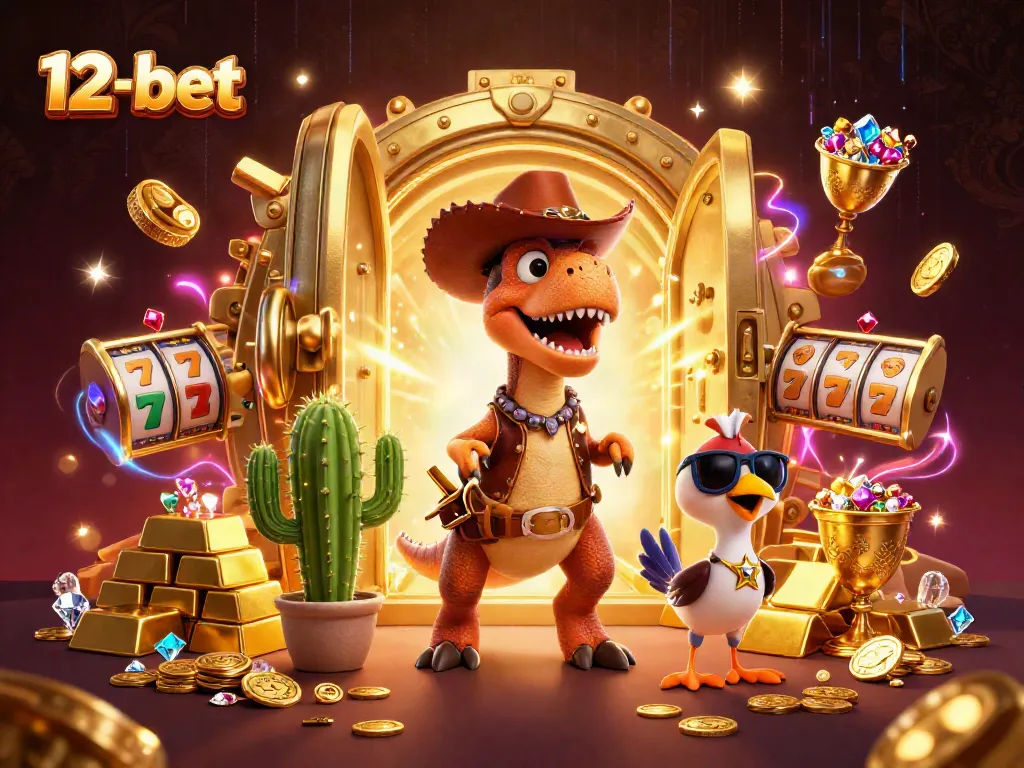 Spin the reels of excitement with 12-bet's vibrant casino illustration showcasing thrilling gaming action.