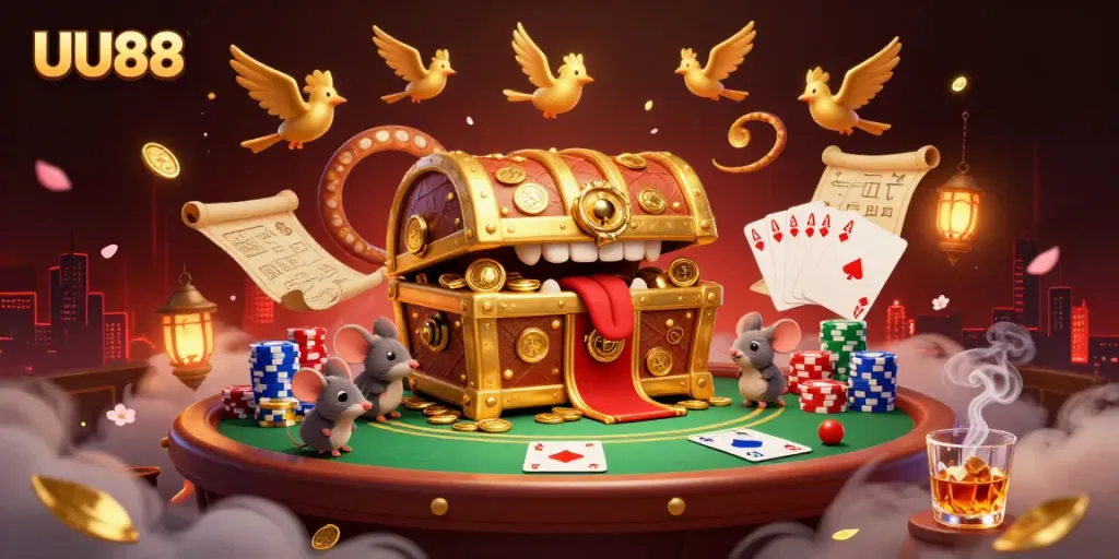 Experience the thrill of casino gaming with UU88's golden treasure, poker elements, and captivating ambiance.