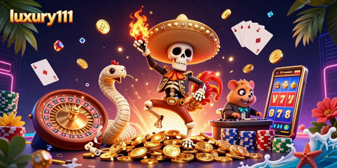 Experience thrilling wins with luxury111 featuring a lively casino scene with colorful characters and dynamic elements.