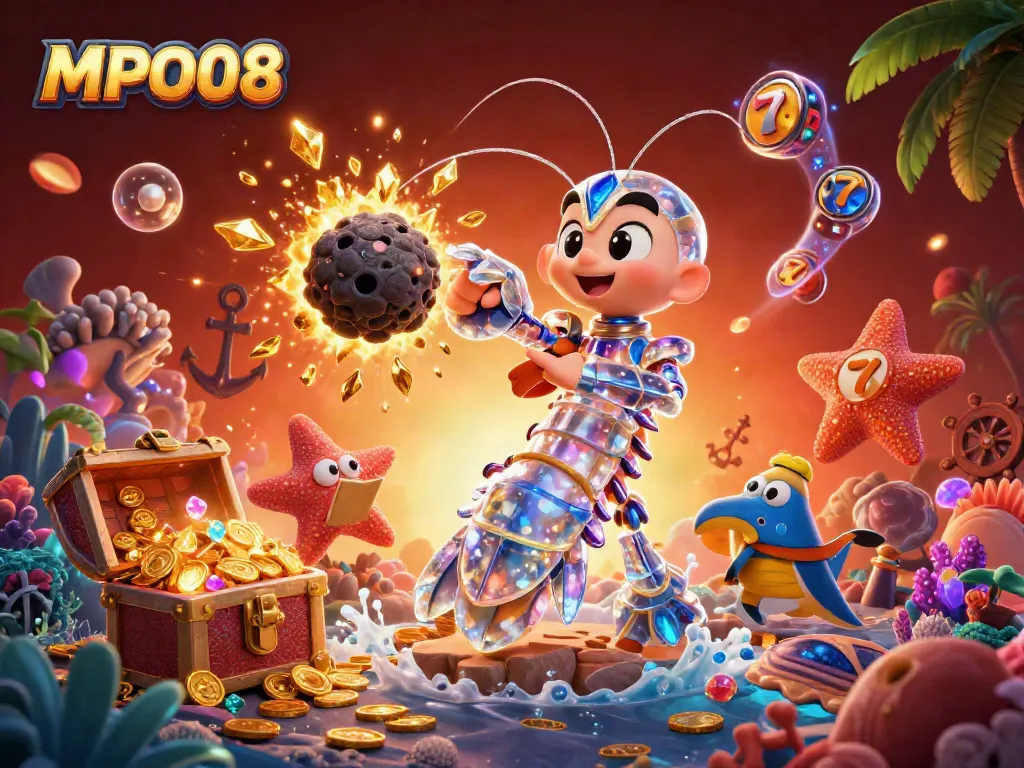 MPO08 brings the excitement of slots to life with vibrant 3D illustrations of galactic characters amidst exploding gems and coins.
