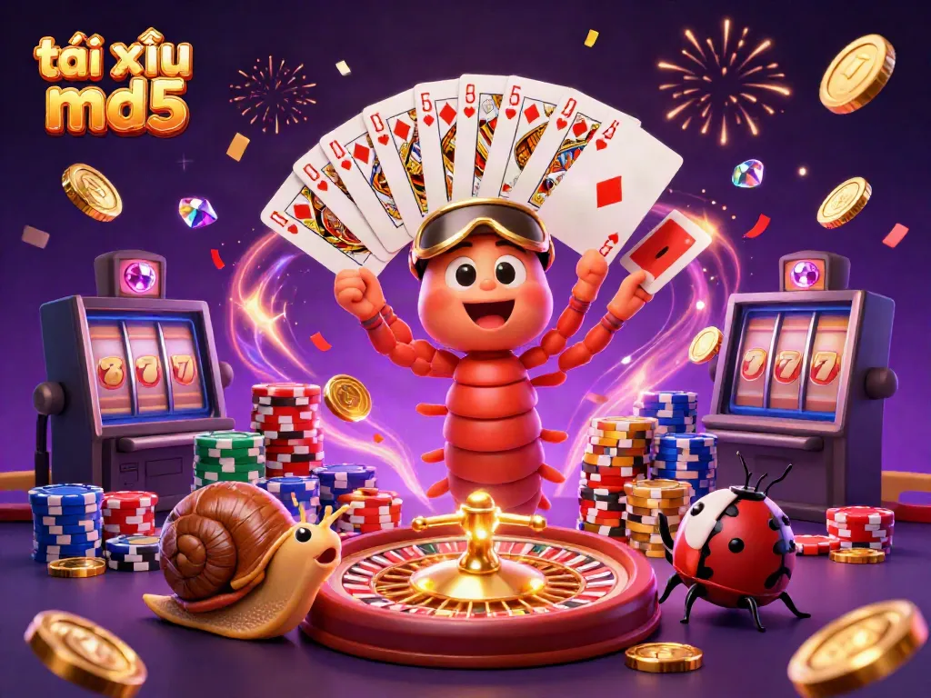 Experience the dynamic world of tài xỉu md5 with a millipede dealer, high-roller snail, and exciting casino elements.