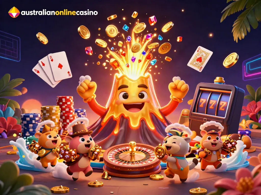 Experience the excitement of australianonlinecasino with dynamic gaming elements like coins, cards, and treasures.