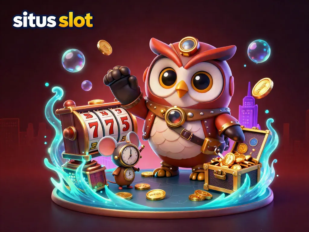 Menangkan permainan situs slot dengan banyak simbol slot, koin emas, dan lampu neon yang memukau.