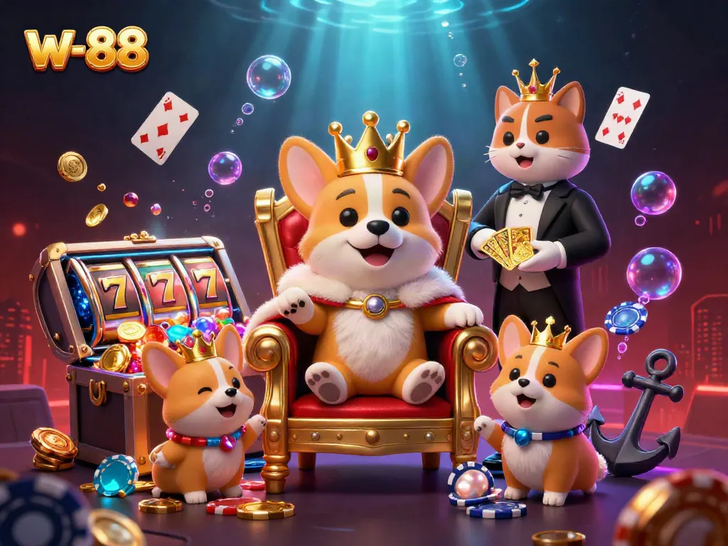 Experience thrilling gaming with slot reels and vibrant characters in the w-88 online casino.