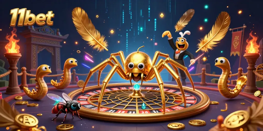 Engage with 11bet's thrilling online gaming experience featuring a dynamic casino scene.