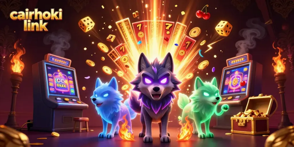 Slot jackpot menarik dengan cairhoki link dan karakter serigala hantu yang bersemangat.
