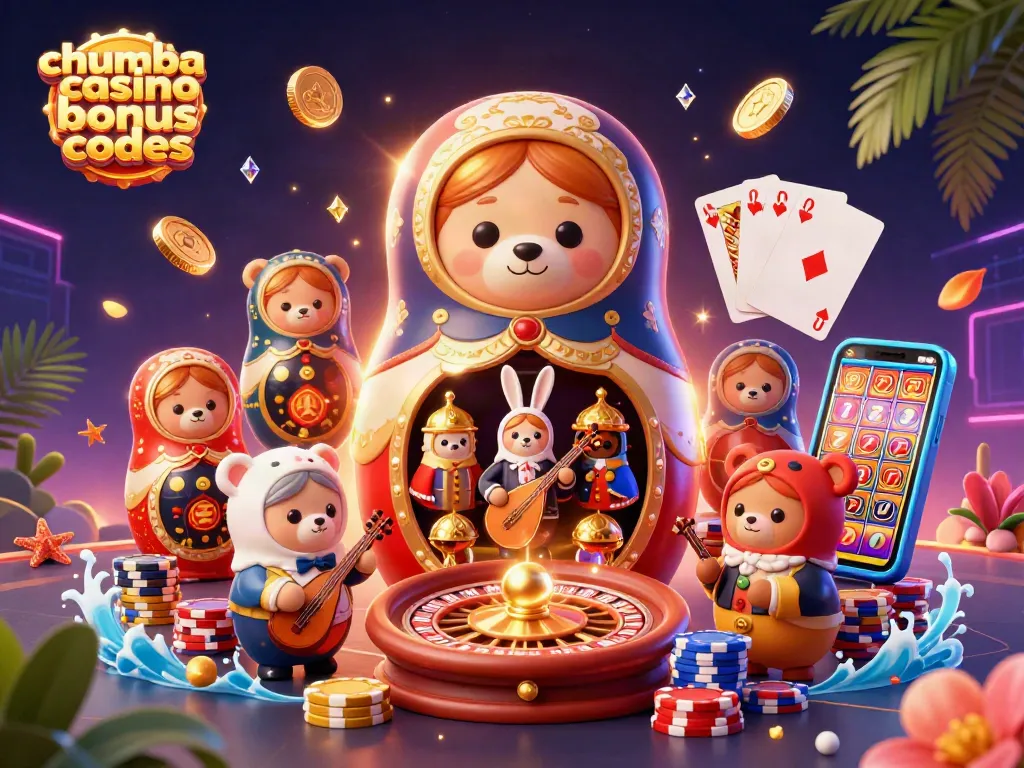 Experience free coins and bonuses with chumba casino bonus codes in this vibrant 3D casino illustration.