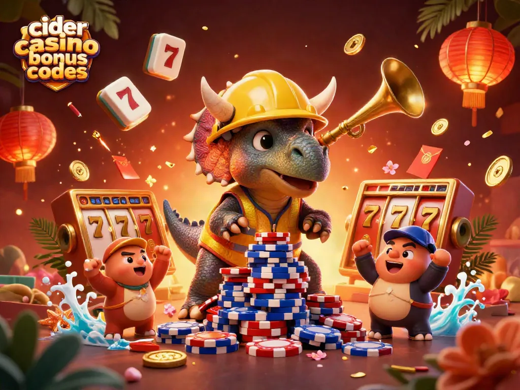 Win with cider casino bonus codes featuring energetic 3D characters and dynamic slot elements.