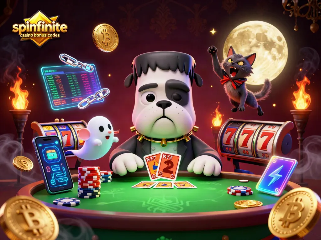 Play with exciting spinfinite casino bonus codes showcasing vibrant characters and casino elements.