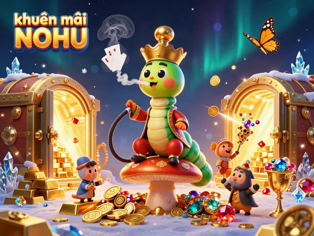 Engage with khuyến mãi NOHU's vibrant casino world, featuring a caterpillar sultan and treasure, full of riches.