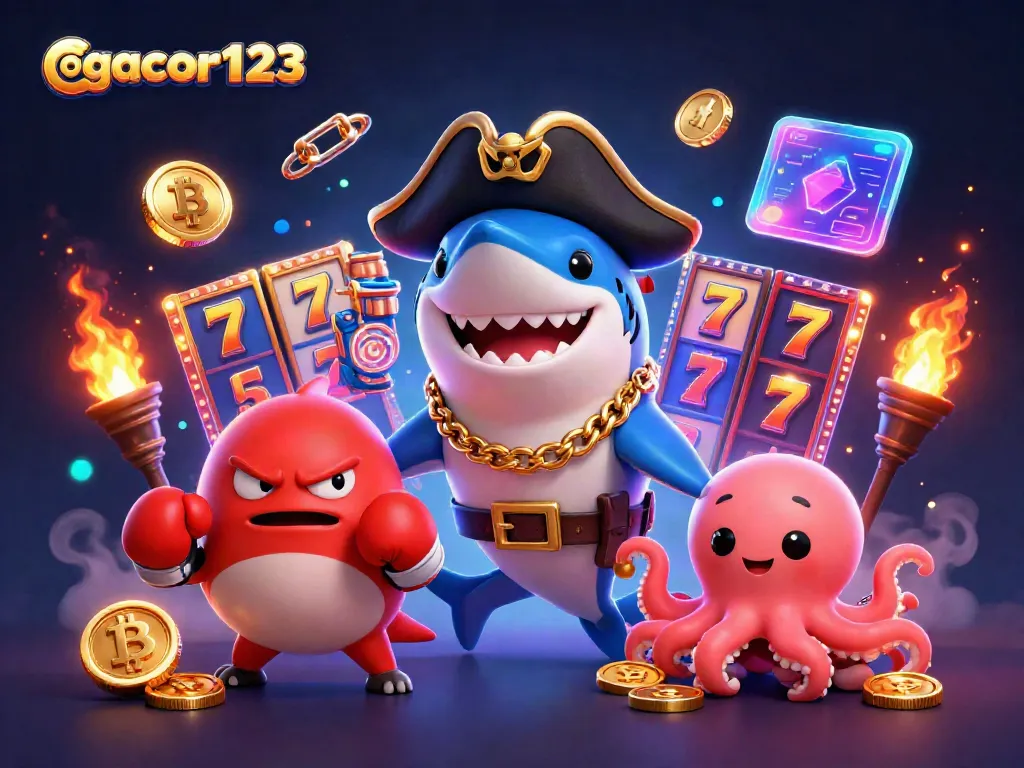 Engage with gacor123's thrilling slot adventure featuring a pirate shark, pufferfish, and octopus.