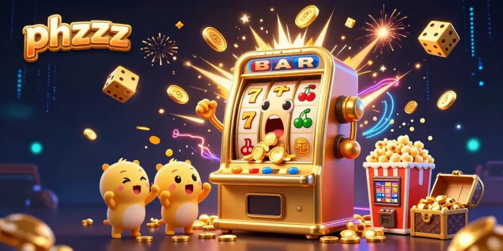 Experience jackpot thrills with phzzz as slot machines engage in a vibrant casino celebration.