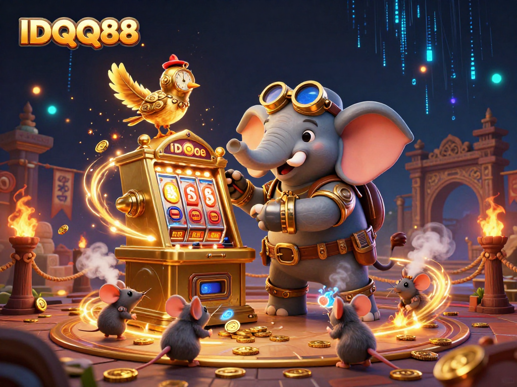 IDQQ88 unleashes winning fortune with the steampunk elephant at the golden slot machine.