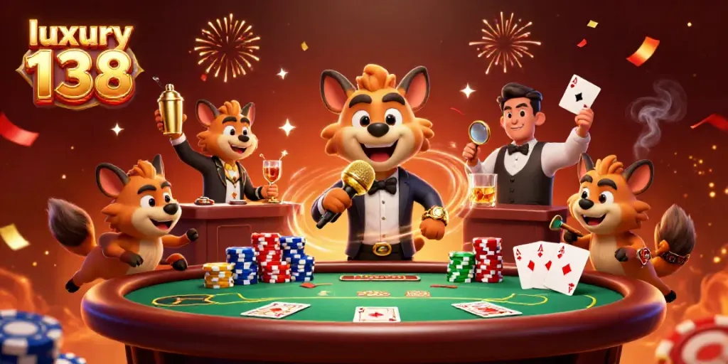 Engage in fun at luxury 138 casino with lively hyenas in an entertaining scene.