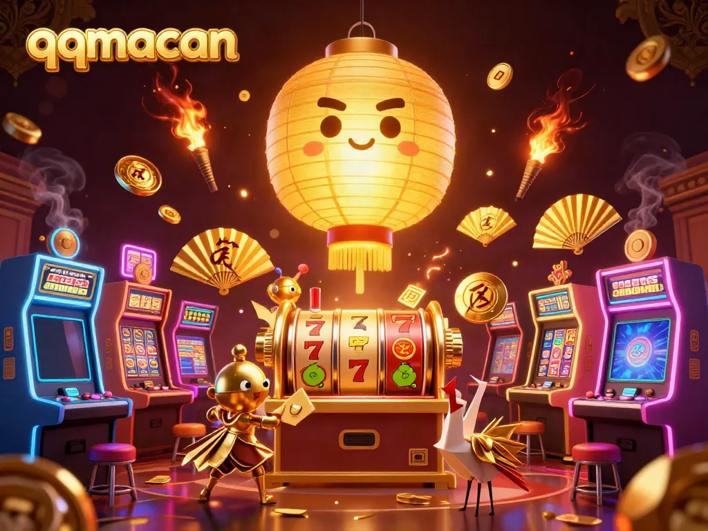Experience the thrill of qqmacan with a vibrant casino scene featuring a golden lantern spirit and interactive game elements.
