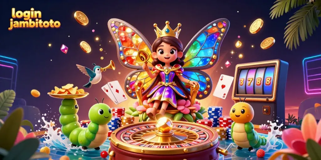 Win big with login jambitoto in a vibrant 3D casino-themed art featuring exciting game elements.