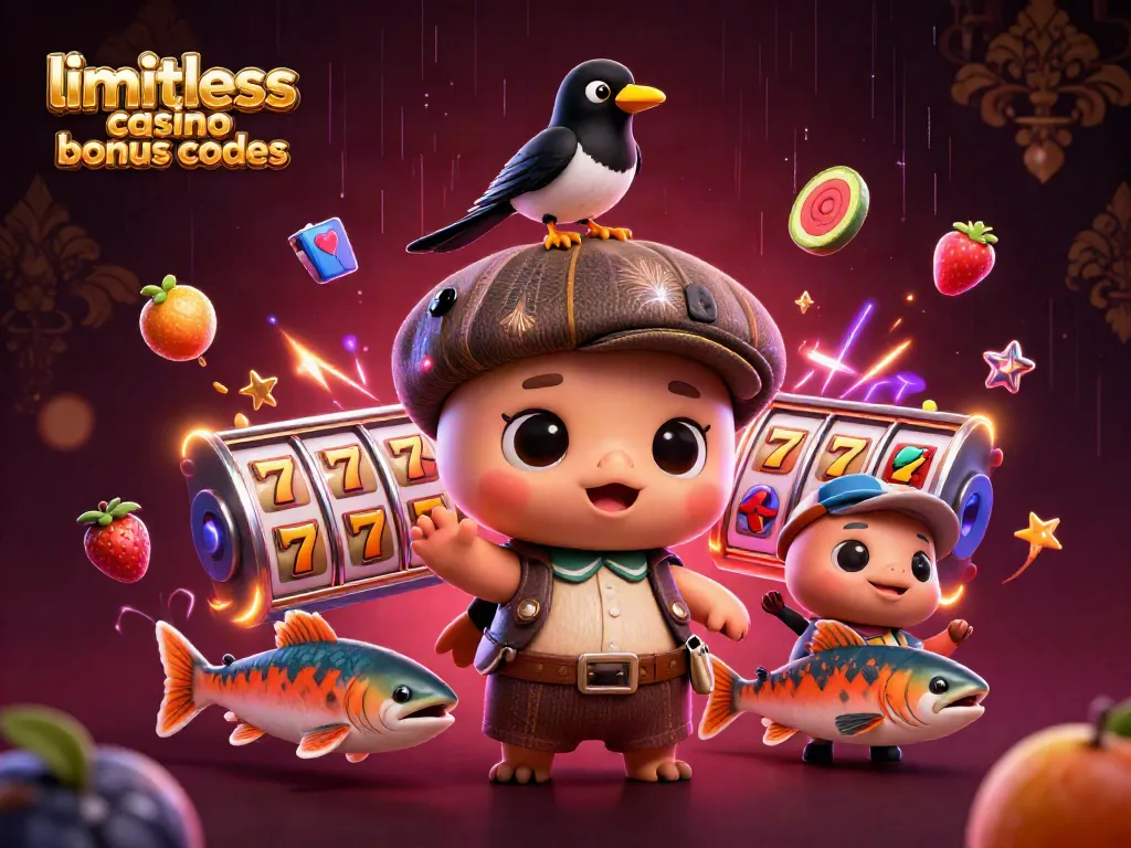 Engage with limitless casino bonus codes while enjoying a vibrant 3D scene featuring playful characters and dynamic gaming elements.