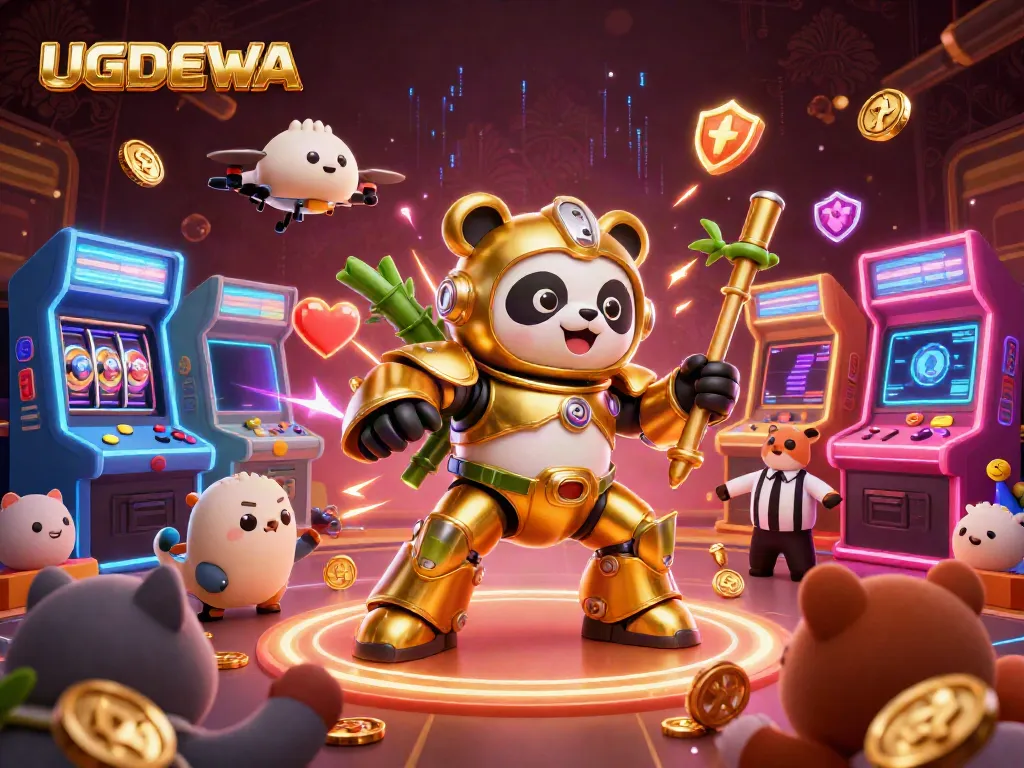 UGDEWA provides a vibrant gaming experience with 3D characters in a dynamic casino-themed scene.