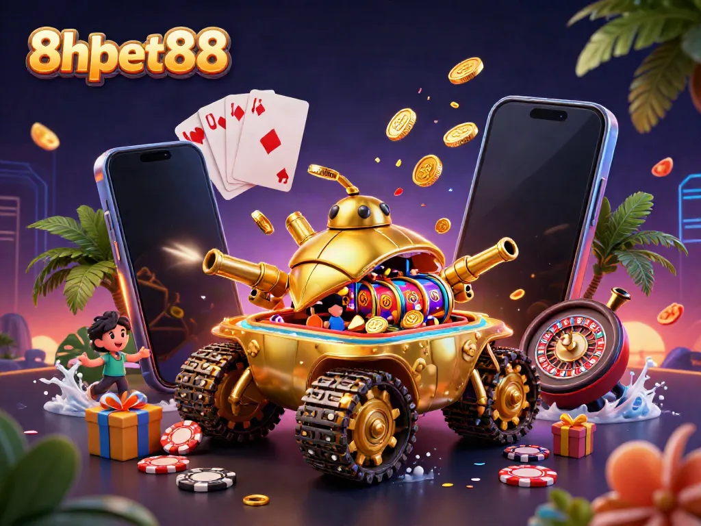Experience thrilling gameplay at 8xbet88 with a unique golden beetle casino tank featuring colorful slots.