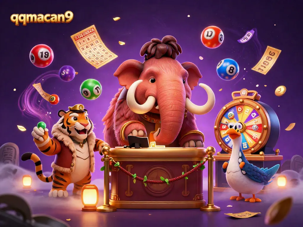 Engage in thrilling actions at qqmacan9 with vibrant casino characters surrounded by dynamic gaming elements.