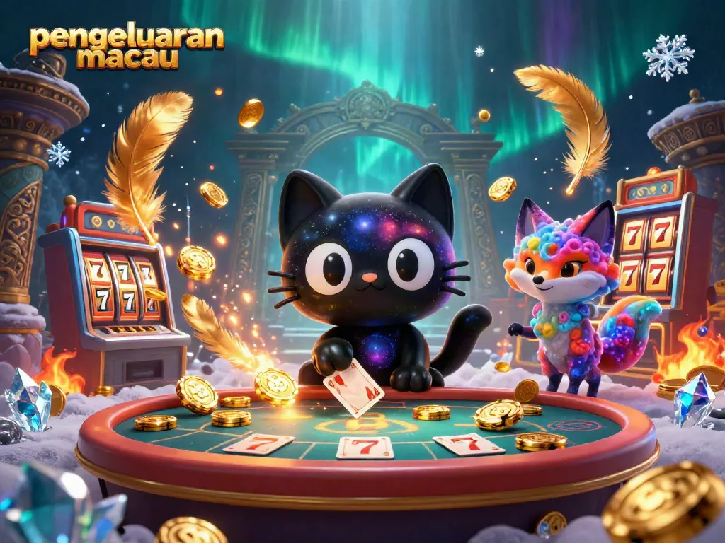 Experience pengeluaran macau's thrilling slots atmosphere with vibrant characters in a cosmic casino.