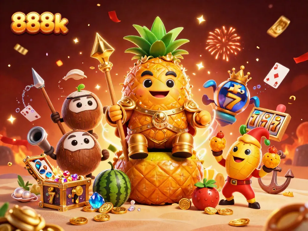 Engage with thrilling 888k casino games featuring golden pineapple characters and dynamic jackpot elements.