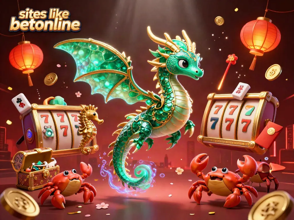 Experience the fun of sites like betonline with a vibrant 3D casino-themed scene filled with rich elements.