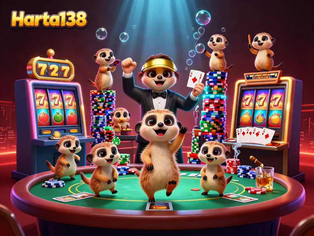 Harta138 menghadirkan kasino yang meriah dengan karakter meerkat menjalankan slot dan poker untuk kemenangan instan.